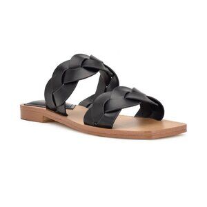 Nine‎ West Womens Braided Black Slide Sandals Double Strap 8.5